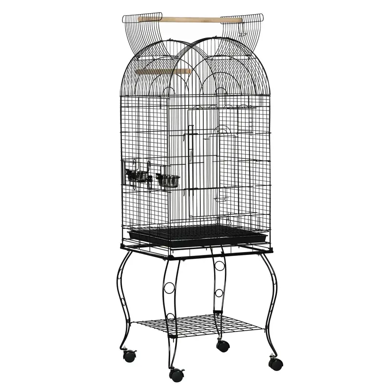 1.53 M Tall Rolling Bird Aviary – Large Pet Cage With Feeding Stand, Perch & Castor Wheels 1