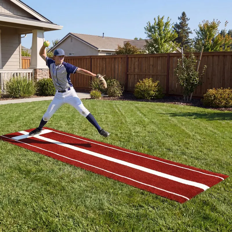 10' × 3' Softball Pitching Mat – Training Aid With Built-In Mound, Red 1