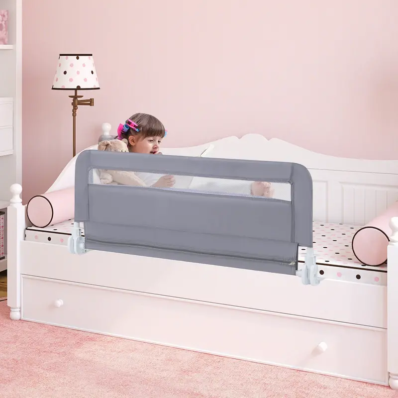 100 Cm Foldable Baby Bed Rail With Washable Cover & Safety Strap – Grey 1
