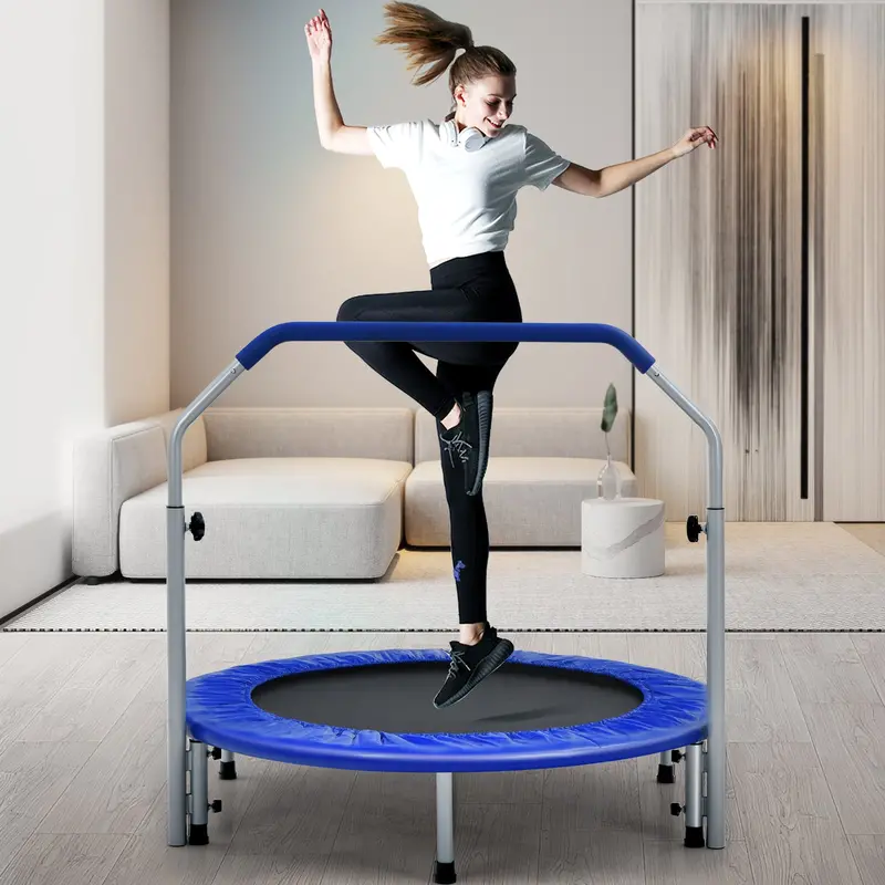 101 Cm Foldable Adult Trampoline With 4-Height Adjustable Stability Handle - Blue 1