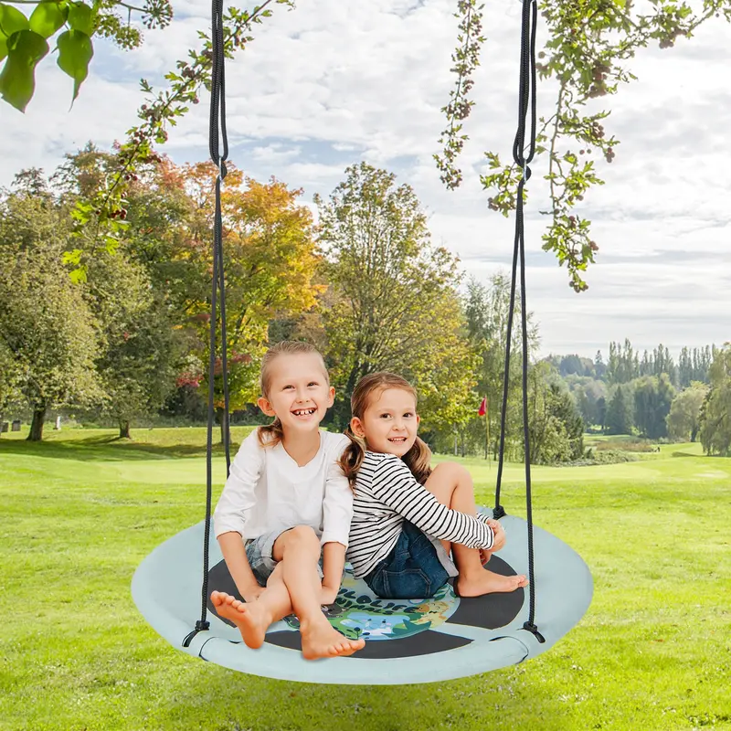 104 Cm Round Tree Swing With Reinforced 600D Oxford Fabric And All-Weather Suspension - Green 1