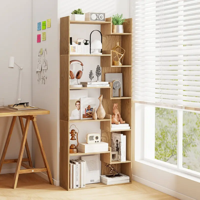 11-Tier Solid Wood Bookshelf With Anti-Tip Anchors – Natural Finish 1