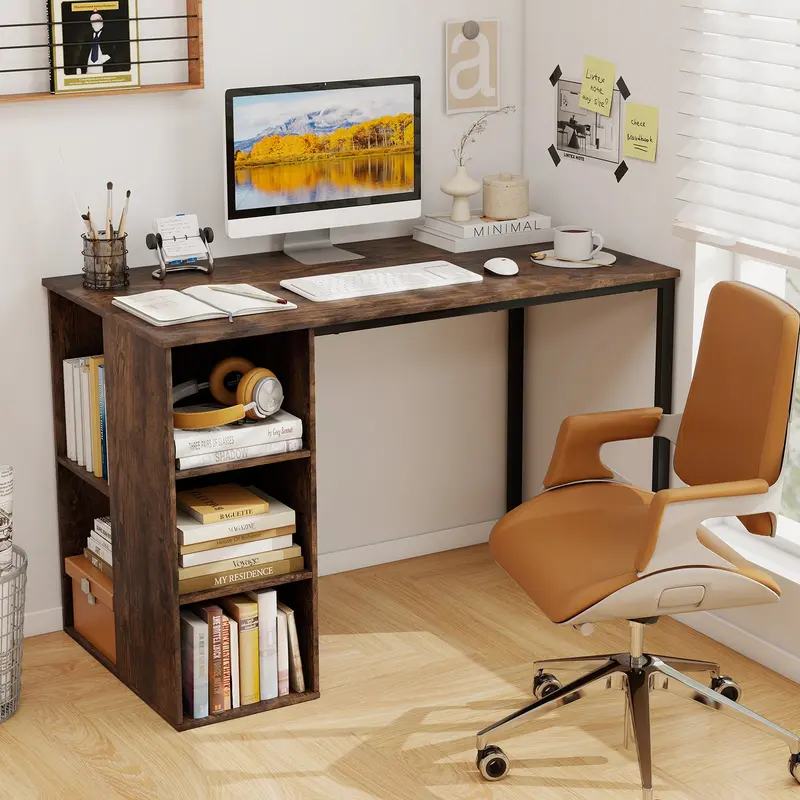 115 Cm Brown Computer Desk – Functional 5-Section Desk For Home Or Office 1