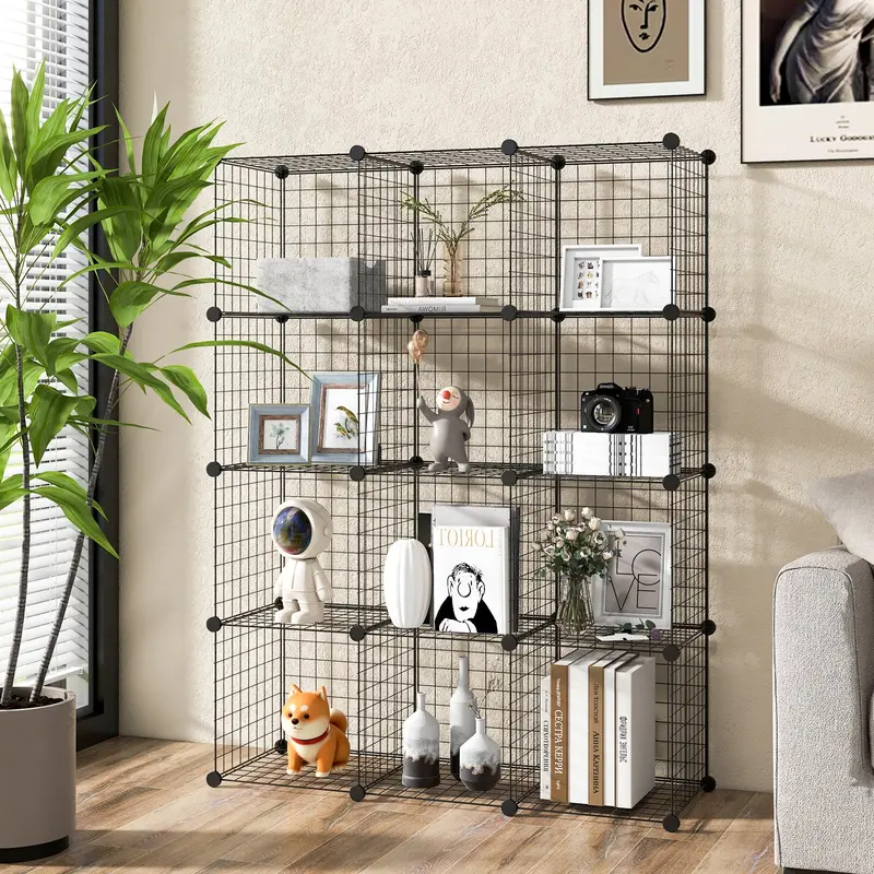 12-Cube Black Wire Storage Unit – Modular Shelving Organizer 1