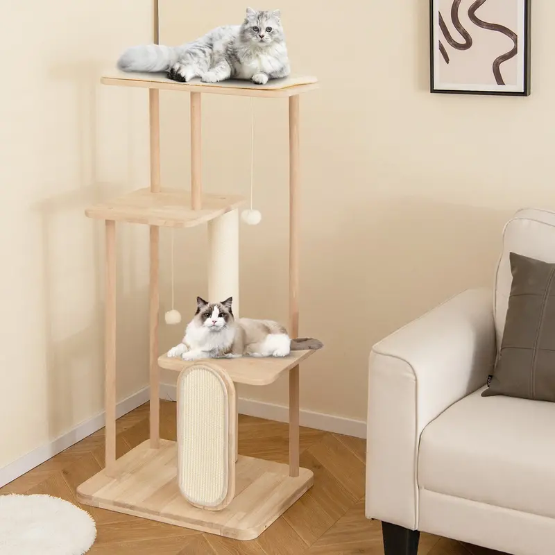 126 Cm Solid Wood Cat Tree – Oak Frame & Beech Scratching Posts For Kittens & Adults 1