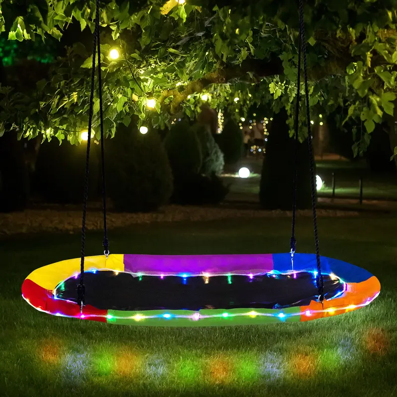 150 Cm Colourful Saucer Swing With Built-In Led Lights & Customizable Suspension 1