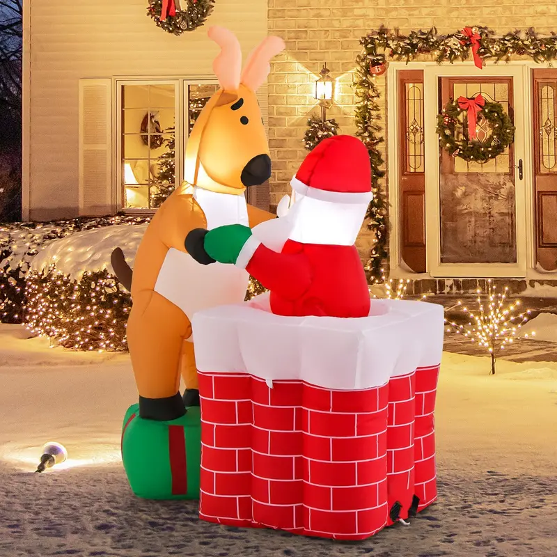 155 Cm Inflatable Santa Claus Figure Climbing A Chimney – Holiday Display 1