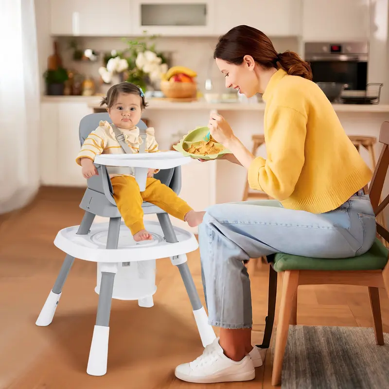 16-In-1 Adjustable Baby High Chair With Detachable Tray & 5-Point Safety Harness – Grey 1