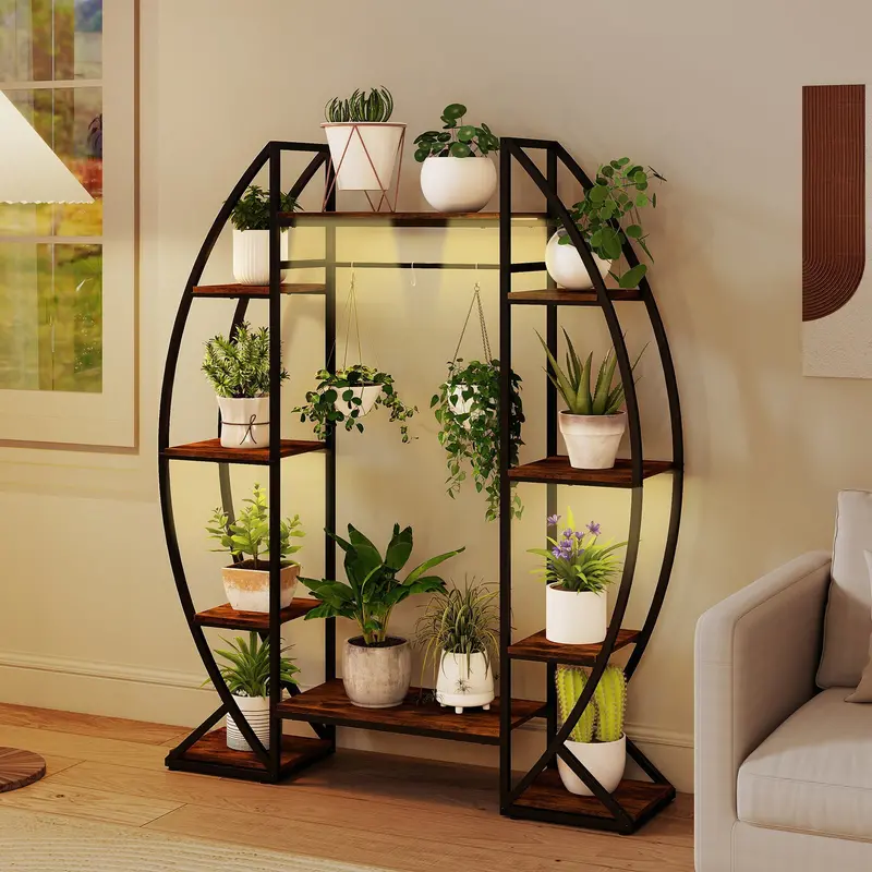 160 Cm Indoor Tall Plant Stand With Integrated Grow Lights – Espresso Finish 1