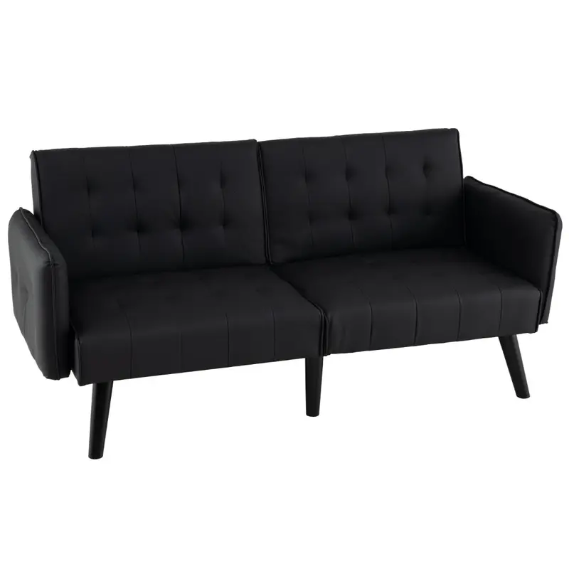 164 Cm Convertible Futon Sofa Bed With 3-Position Reclining Backrest – Black 1