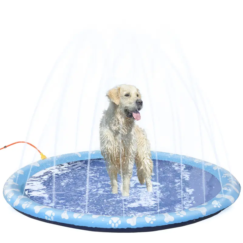 170 Cm Foldable Dog Splash Pad – Non-Slip Outdoor Sprinkler Mat For Summer Water Play & Cooling 1