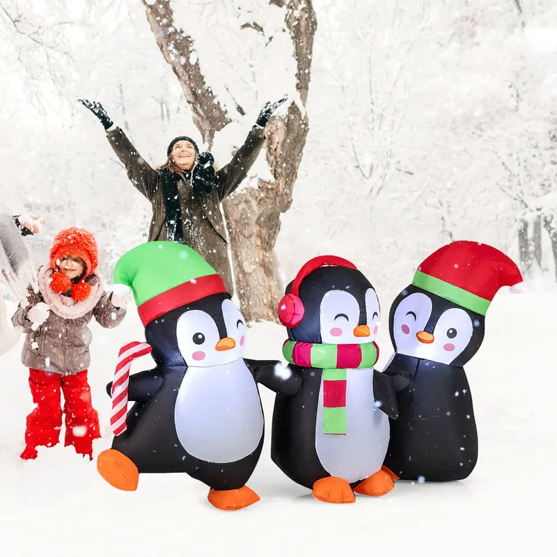 170 Cm Inflatable Led Christmas Penguin Family Display—Hand-In-Hand Design With Warm Lighting 1