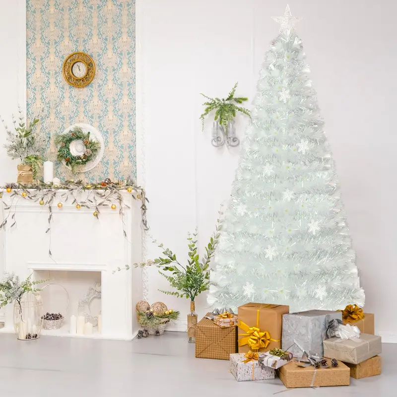 180 Cm Fiber Optic Pre-Lit White Artificial Christmas Tree – Adjustable Height 1