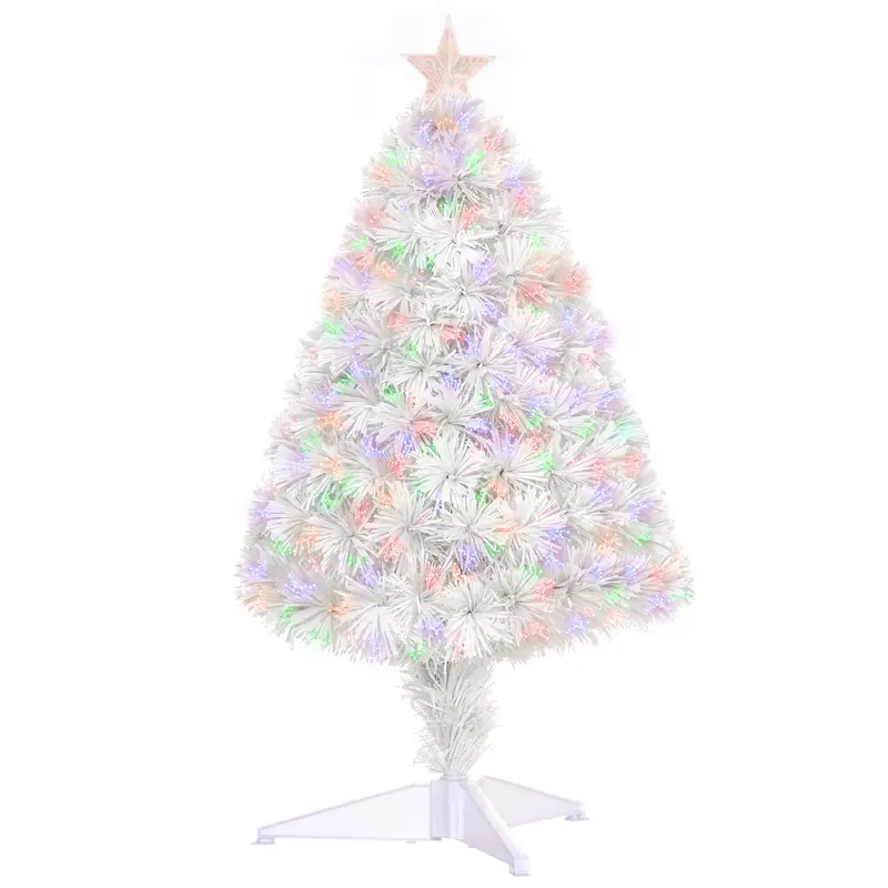 2.5-Foot Pre-Lit Tabletop Christmas Tree – Fiber Optic Mini Tree For Desk Or Table Decoration (White) 1
