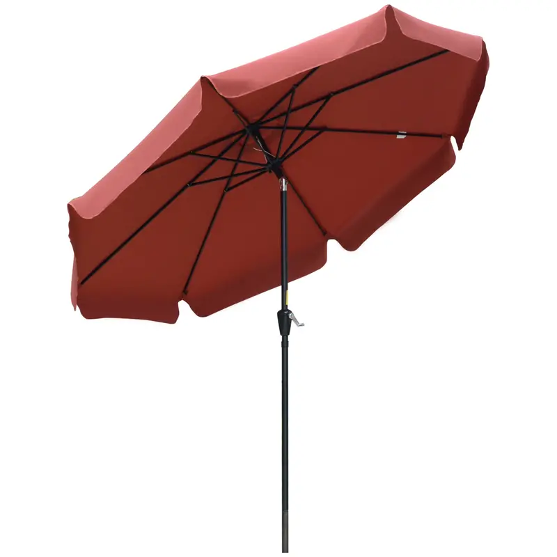 2.7M Wine Red Patio Parasol – Crank-Operated Tilting Garden Umbrella With 8-Rib Support & Decorative Ruffles 1