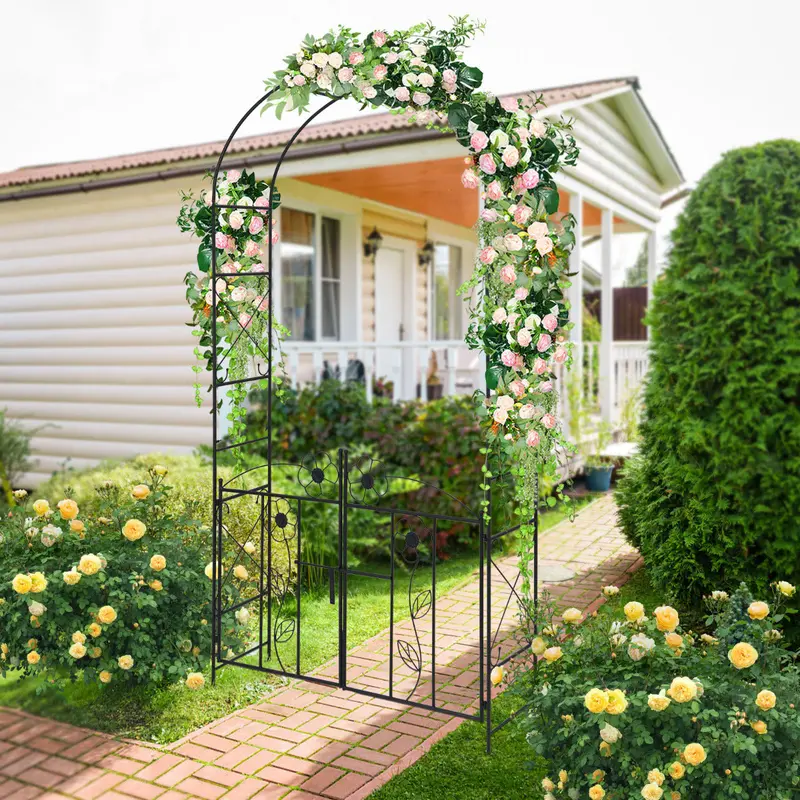 2-In-1 Decorative Metal Garden Arbor & Trellis – 228Cm Black Arch 1