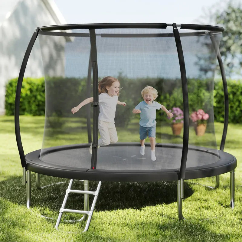 244 Cm Heavy-Duty Outdoor Trampoline – Enclosed Safety Net & Reinforced Black Frame 1
