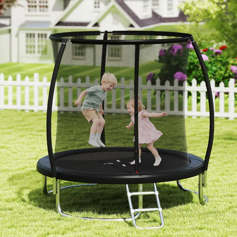 244 Cm Round Trampoline With Enclosed Safety Net & Ladder – Heavy-Duty Black Frame 1