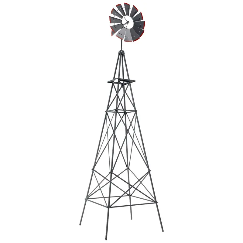 253 Cm Decorative Metal Windmill With Ground Anchors – Sleek Grey Outdoor Accent 1