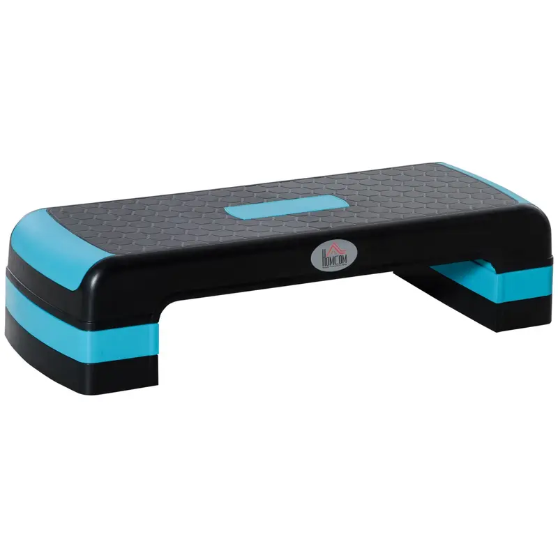 3-Height Adjustable Aerobic Step Platform – Compact Exercise Stepper In Black & Blue For Home Or Workplace Fitness 1