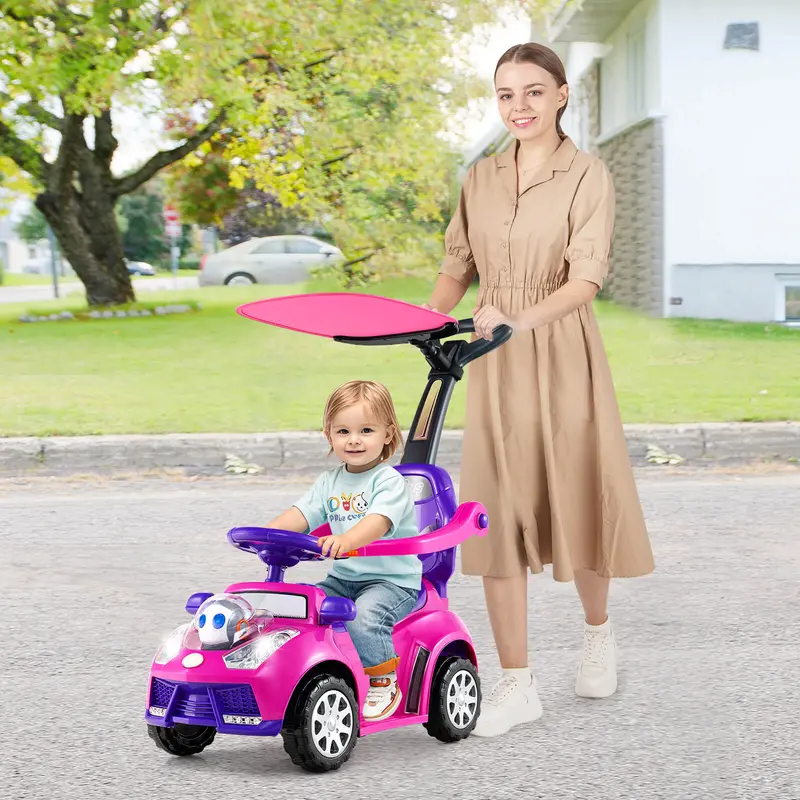 3-In-1 Sliding Push Car For Toddlers With Canopy & Seat Belt – Pink 1