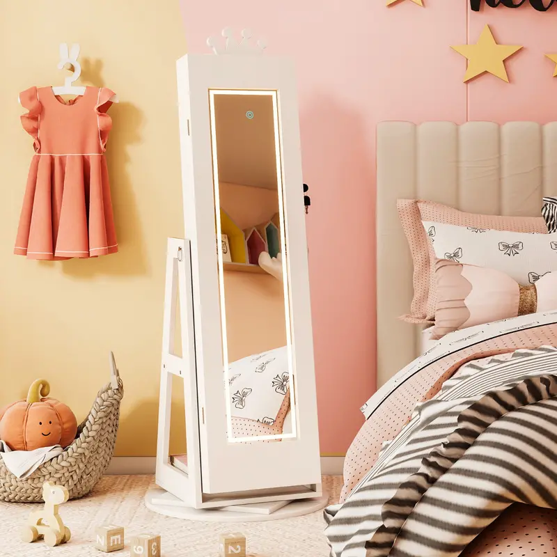 3-In-1 Swivel Jewelry Armoire For Kids With Mirror – White Rotating Cabinet 1