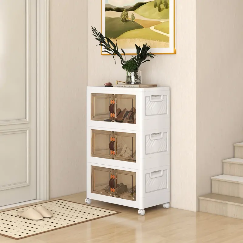 3-Pack Stackable Storage Bins – 157 L Capacity, Locking Wheels, White 1