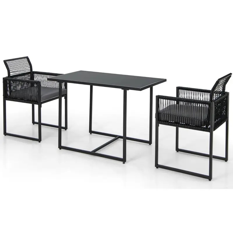 3-Piece Outdoor Patio Set – Folding Dining Chairs With Cushioned Seats & Reclining Backrests, All-Weather Design 1