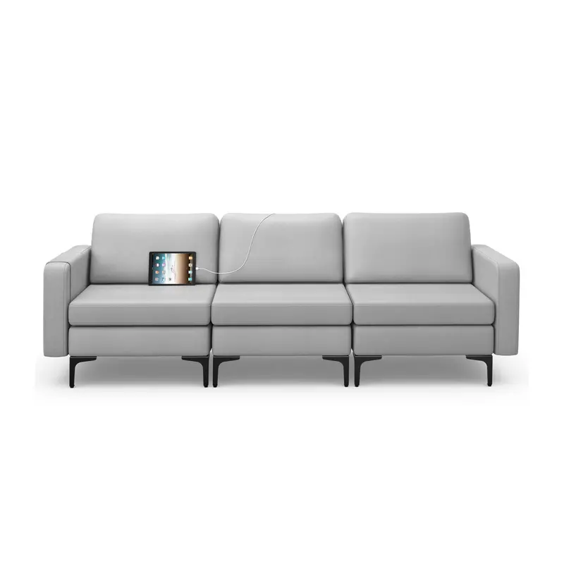 3-Seater Sofa With Integrated Charging Hub (Usb + Ac), Magazine Caddy & Light Grey Upholstery 1