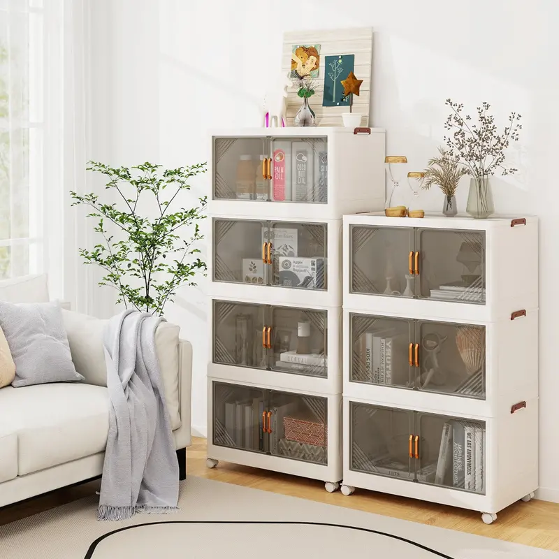 3-Tier Stackable Storage Unit – Wheeled Doors, Bedroom-Friendly, White 1