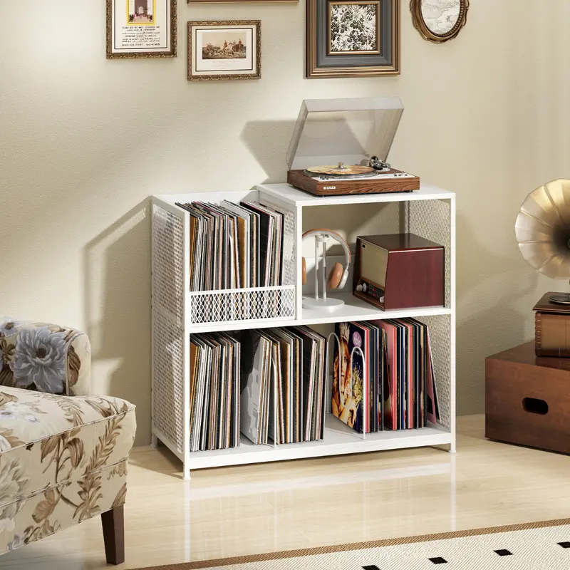 3-Tier Vinyl Record Stand With Adjustable Dividers And Storage – White Finish 1