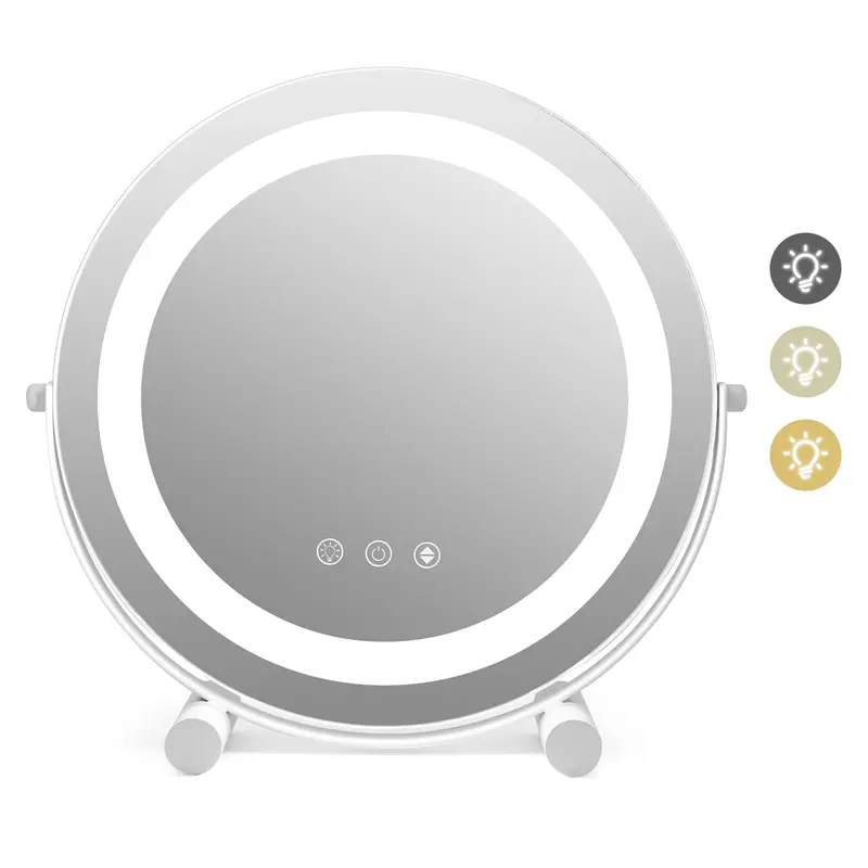 30 Cm White Led Round Mirror – Tri-Color Lighting & Dimmable Brightness 1