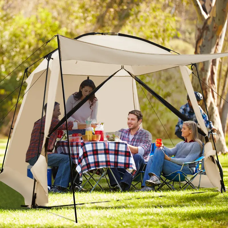 300X300 Cm Pop-Up Canopy Tent With Vestibule, Zippered Entry, And Beige Finish 1