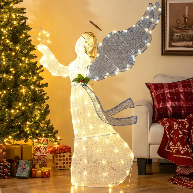 3D Illuminated Angel Christmas Decor: 5-Foot Pre-Lit Halo Figure With Star 1