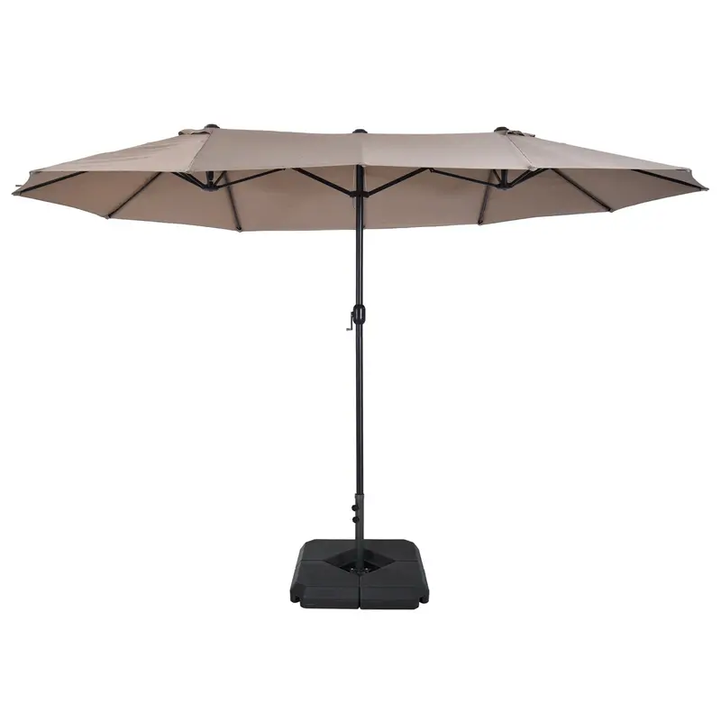 4.6M Double-Sided Garden Parasol – Tan Patio Sun Umbrella With Weighted Base & Market Canopy Design 1