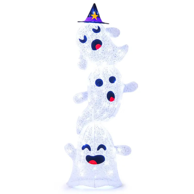 4-Foot Lighted Ghost Garland With 120 Warm Led Bulbs And Secure Metal Stakes 1