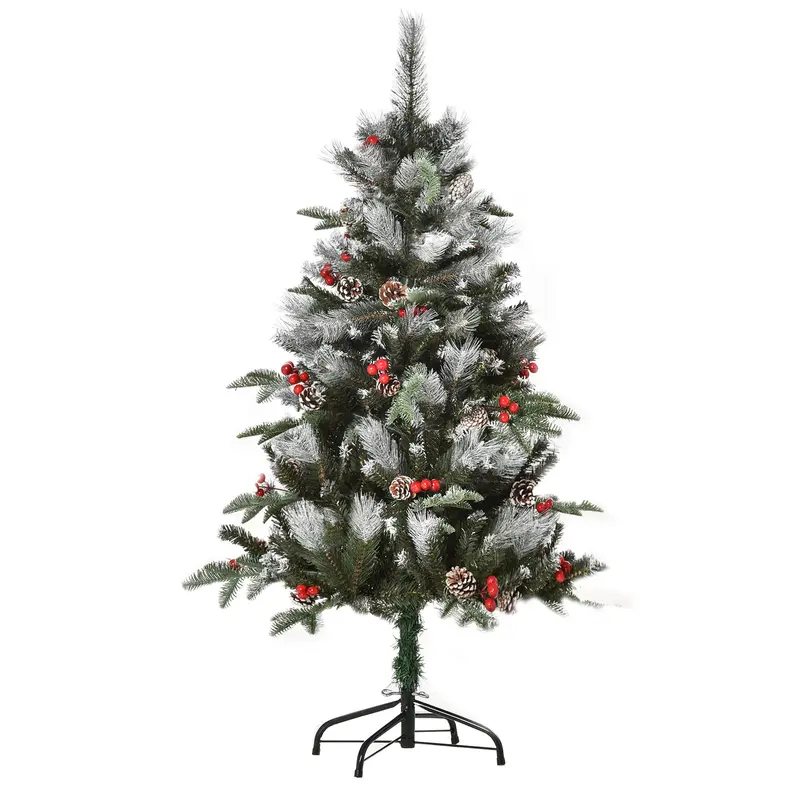 4-Foot Snow-Dipped Pencil Christmas Tree With Red Berries & Pinecones – Indoor Holiday Decor (Green) 1