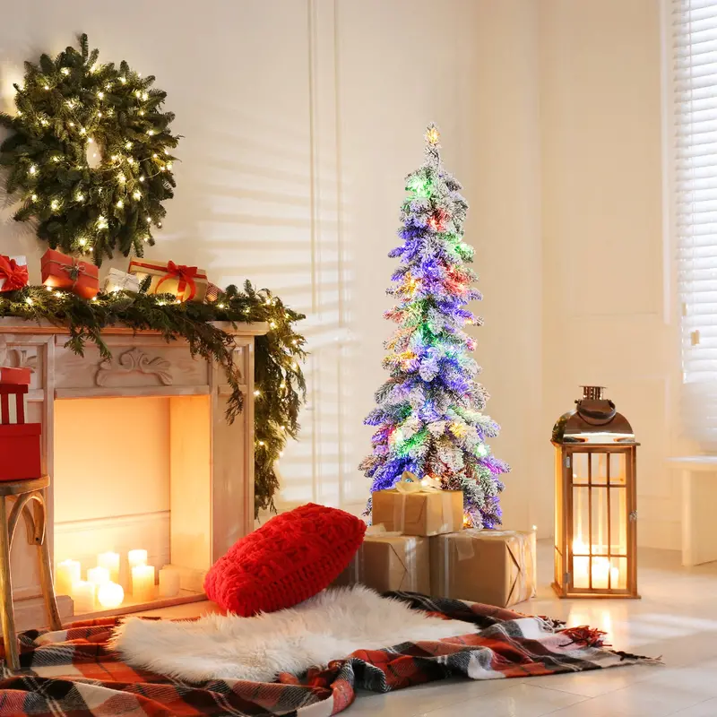 4-Foot Snow-Flocked Pencil-Style Christmas Tree With 11 Illumination Settings 1
