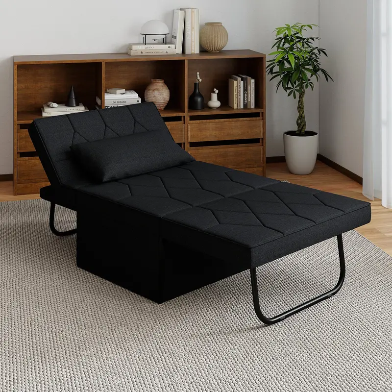 4-In-1 Convertible Sofa Bed With Ottoman Function And Sleeper Capability – Black 1