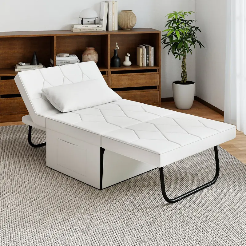 4-In-1 Foldable Convertible Sofa Bed With Ottoman And Sleeper Features – White 1