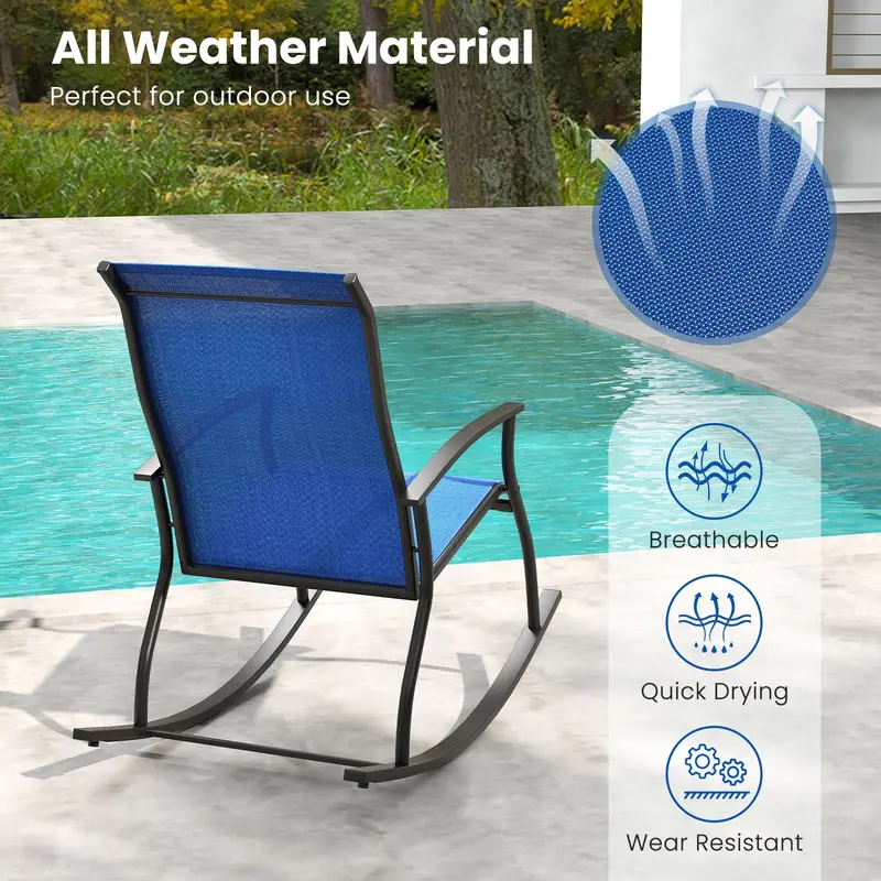 4-Piece Outdoor Rocking Chair Set – Navy Fabric Rockers With Ventilated Backrests 1