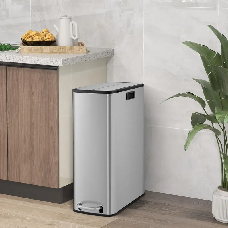 46L Stainless Steel Touch-Free Trash Can With Soft-Close Wing Lids & Removable Inner Bucket – Silver 1