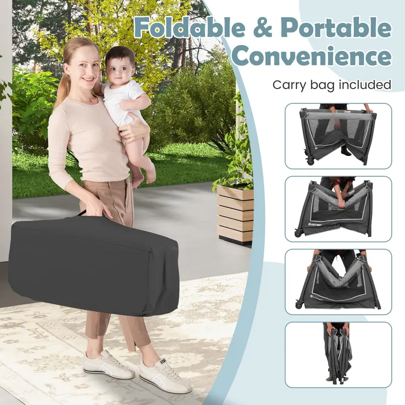 5-In-1 Convertible Pack ‘N Play With Detachable Bassinet And Portable Design – Grey 1