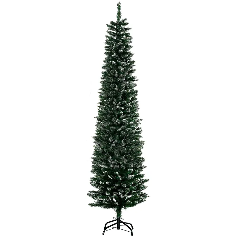 6-Foot Artificial Snow-Dipped Pencil Christmas Tree With Foldable Black Stand – Indoor Holiday Decor In Green 1