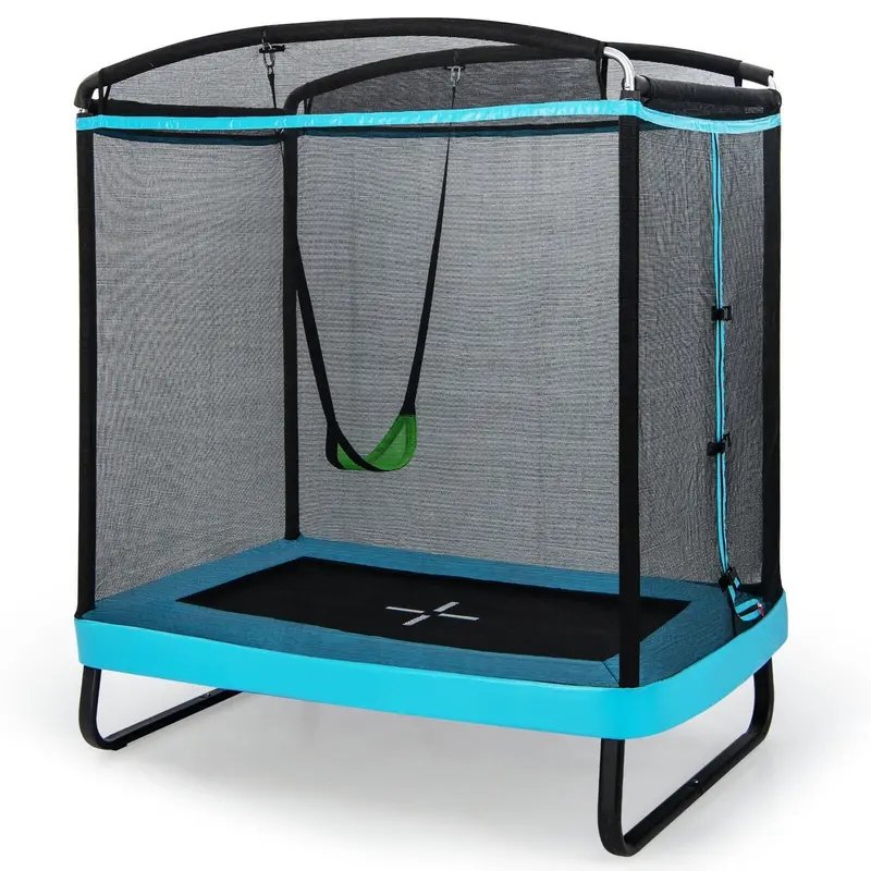 6-Foot Kids’ Trampoline With Enclosed Net & Swing – Blue 1