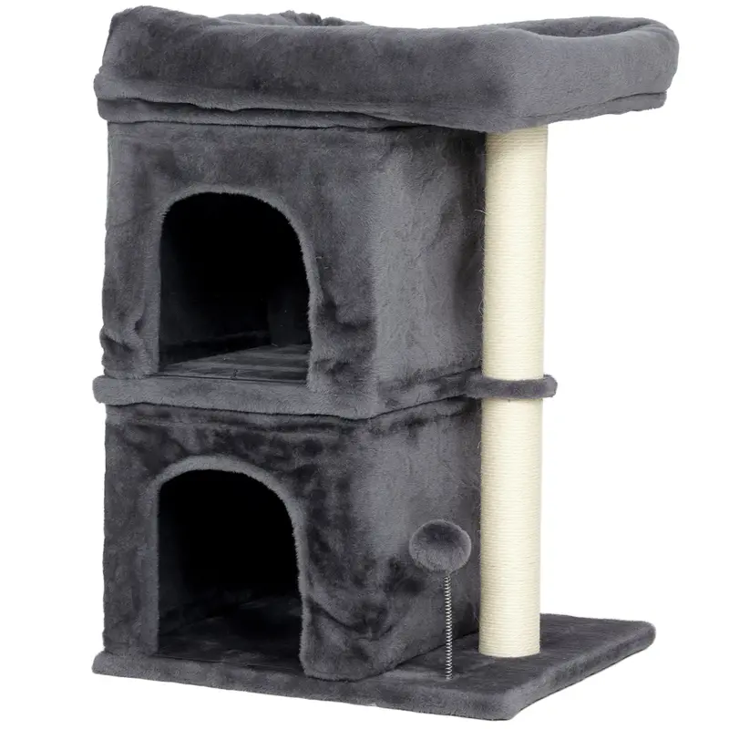 66 Cm Tall Cat Tower For Large Breeds – Grey Multi-Level Perch System With Two Condos & Sisal Scratching Posts 1