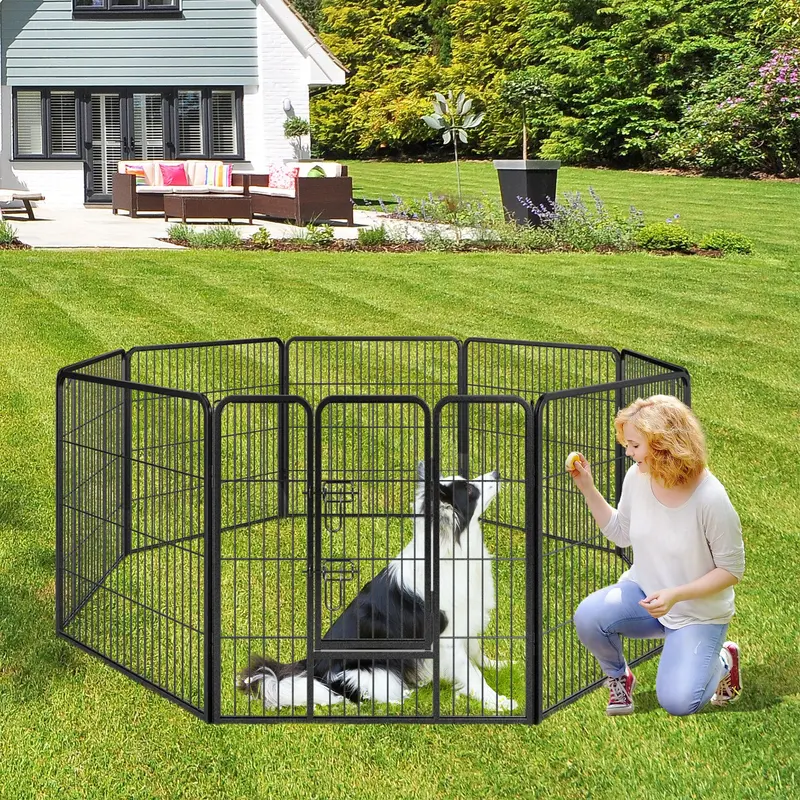 8-Panel Pet Pen Fence With Lockable Gate & Tall 80 Cm Height – Black 1