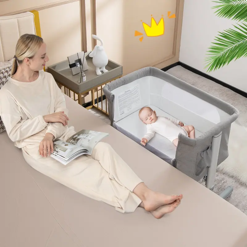 Adjustable Bedside Bassinet For Babies With Mattress – Light Grey 1