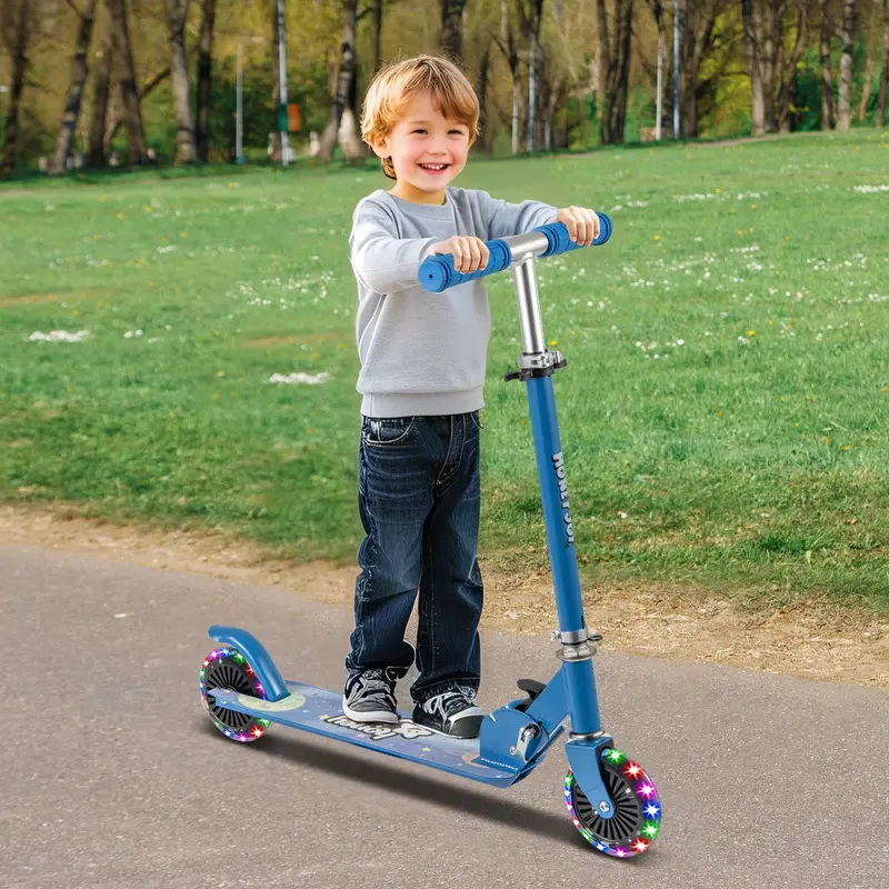 Adjustable Foldable Kids Scooter With Glow Wheels And Kickstand – Blue 1