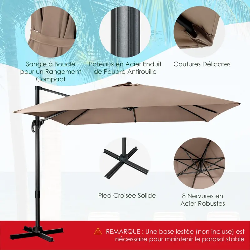 Adjustable Patio Umbrella – 3-Tilt Settings, 300 X 300 X 273 Cm, Coffee Brown 1